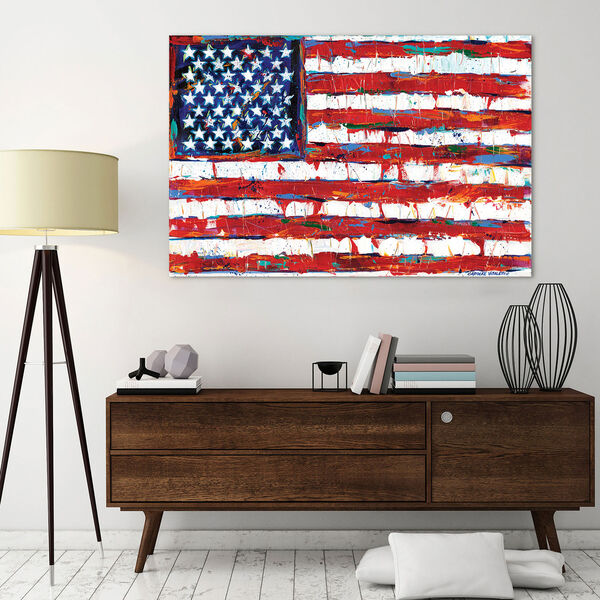 Dramatic Stars and Stripes Frameless Free Floating Tempered Glass Wall Art, image 1