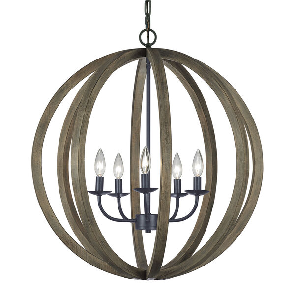 Hyattstown Weathered Wood and Iron Five-Light Chandelier, image 4