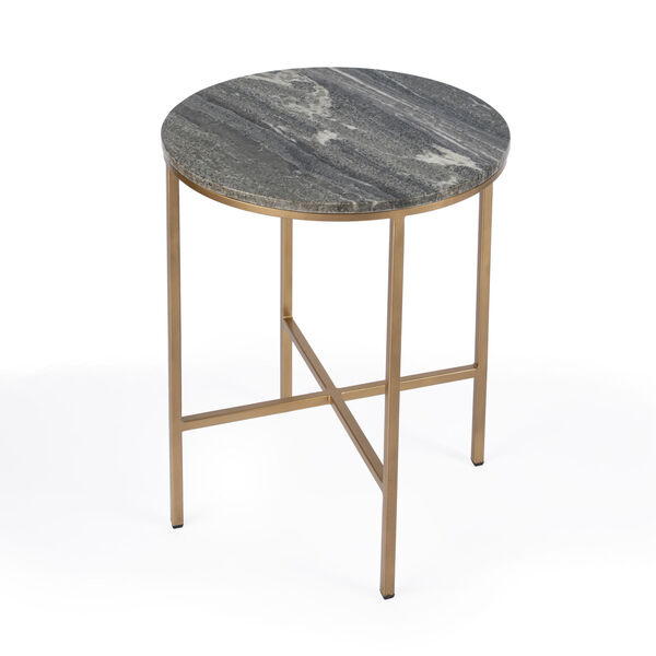 Caty Gray and Gold End Table with Marble Top, image 1