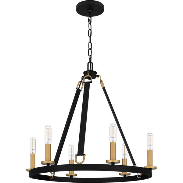 Graylyn Matte Black and Aged Brass Six-Light Chandelier, image 4