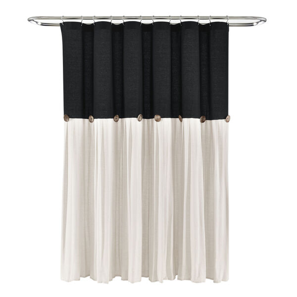 Linen Button Black and White 72 x 72 In. Button Single Shower Curtain, image 6