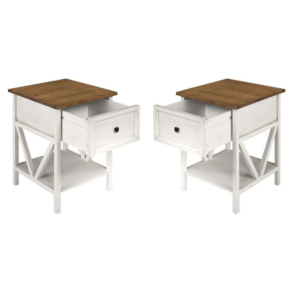 Natalee Reclaimed Barnwood and White Wash V-Frame Side Table, Set of Two, image 4