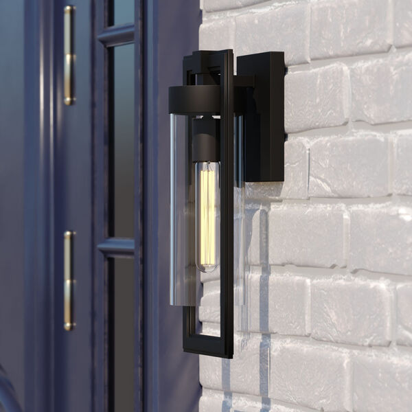 Malmo Matte Black One-Light Outdoor Wall Lantern with Clear Cylinder Glass, image 2