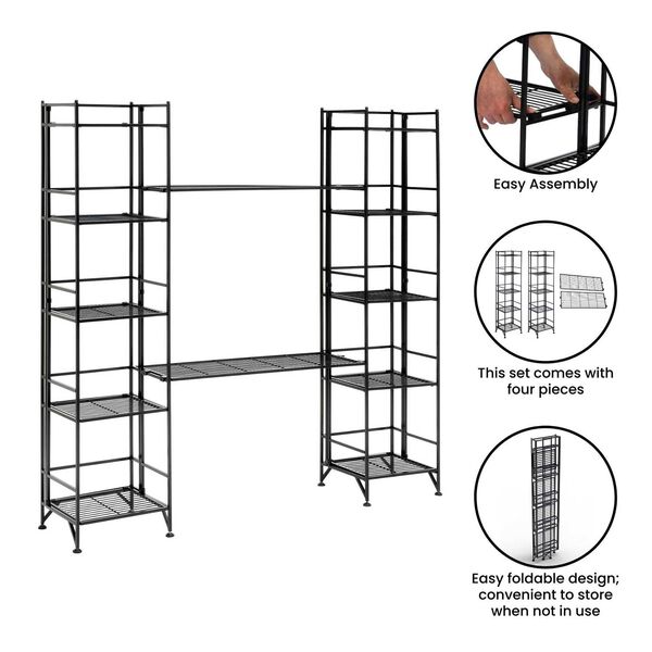 Xtra Storage Black Five-Tier Folding Metal Shelves with Set of Two Deluxe Extension Shelves, image 4