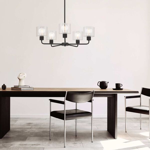 Vibrato Matte Black Five-Light Chandelier with Clear Glass Shades, image 2