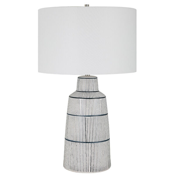 Breton Satin White and Navy Blue One-Light Nautical Stripe Table Lamp, image 1