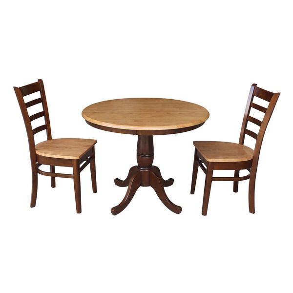 Cinnamon and Espresso 36-Inch Round Pedestal Dining Table with Emily Chairs, 3-Piece, image 1
