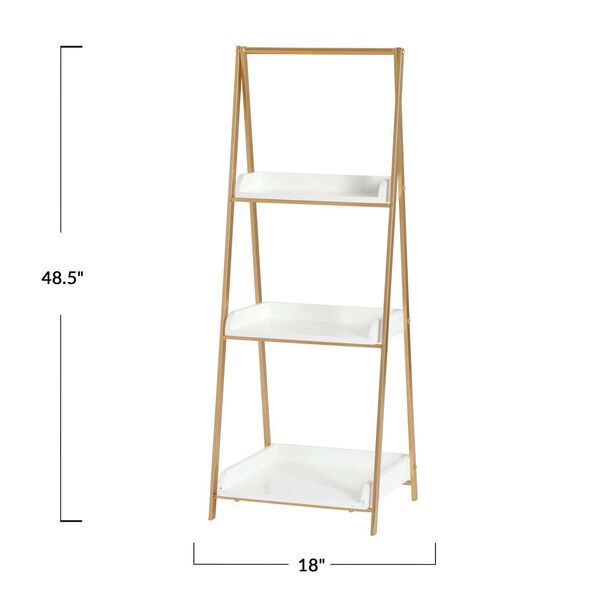 White and Gold Three Tier A-Frame Open Shelf, image 5