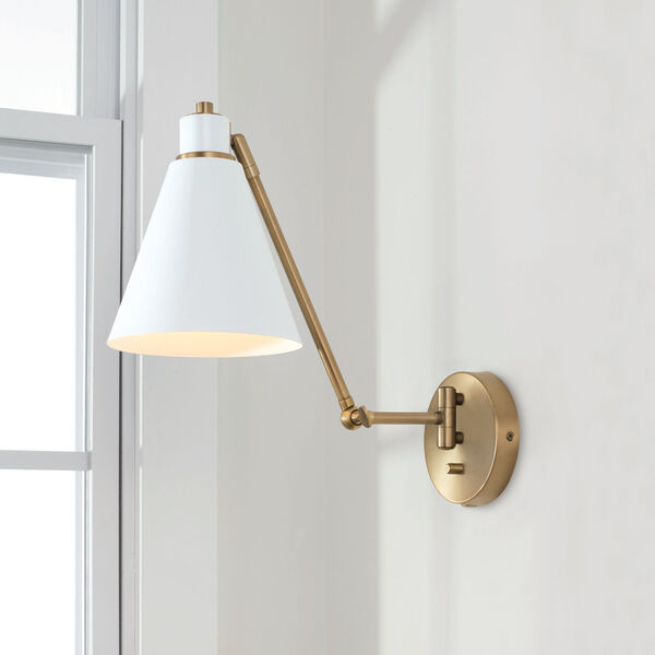 Bradley Aged Brass and White One-Light Sconce, image 5
