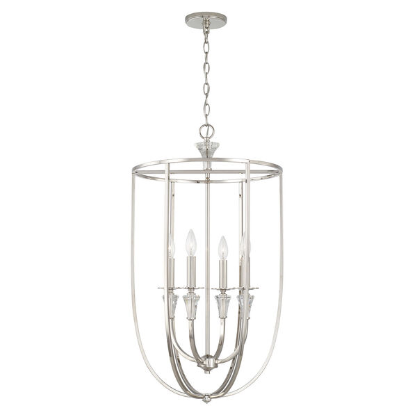 Laurent Polished Nickel Four-Light Foyer with Crystal Bobeches, image 1