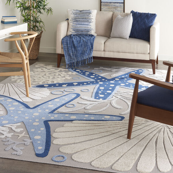 Aloha Gray and Blue Indoor/Outdoor Area Rug, image 1