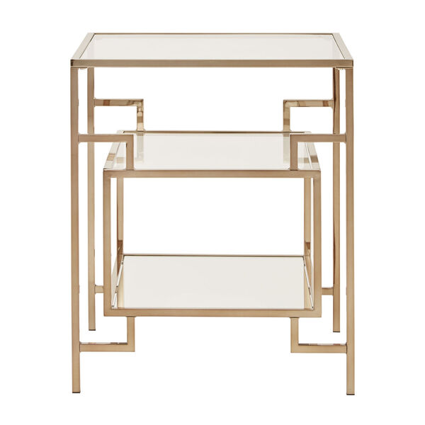 Cade Champagne Gold Side Table with Glass Top and Mirror Bottom, image 3