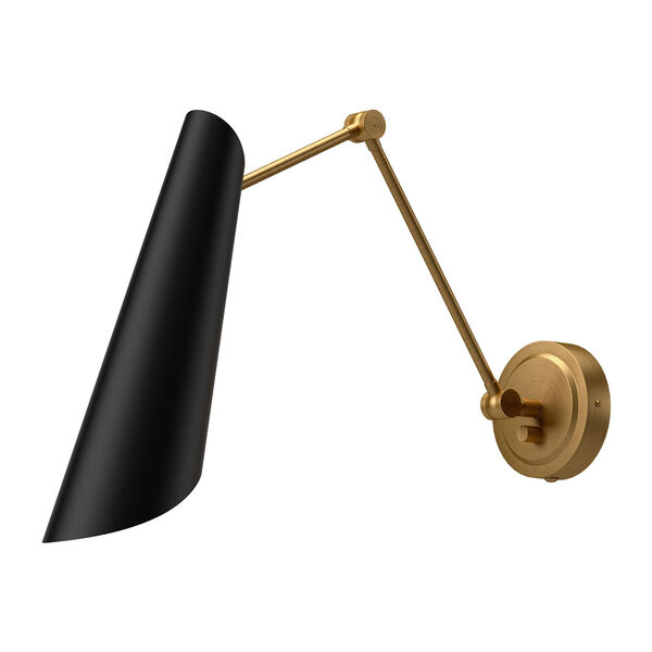 Gabriel Matte Black and Aged Gold One-Light Convertible Swing Arm Wall Sconce, image 1