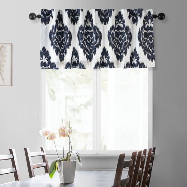 Ikat Blue Printed Cotton Window Valance Single Panel, image 2