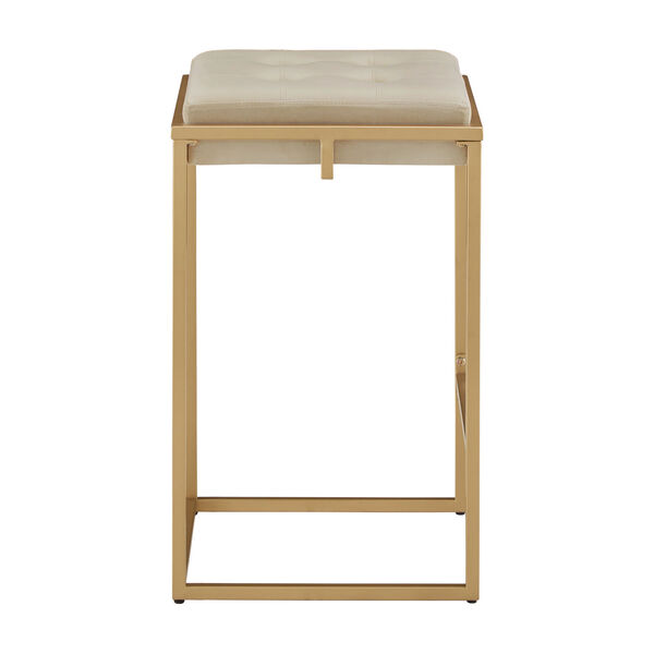 Minnie Gold and Beige Velvet Button Tufted Counter Stool, Set of Two, image 3