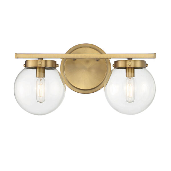 Cora Natural Brass Two-Light Bath Vanity with Clear Glass, image 1