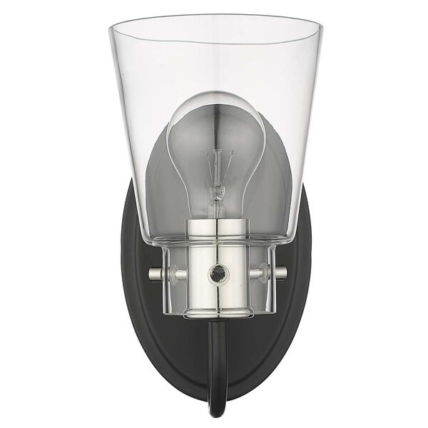Bristow Matte Black and Polished Nickel One-Light Bath Sconce with Clear Glass, image 1