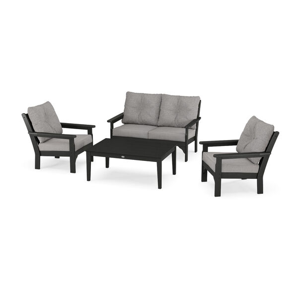 Vineyard Black and Grey Mist Deep Seating Set with Rectangular Table, 4-Piece, image 1