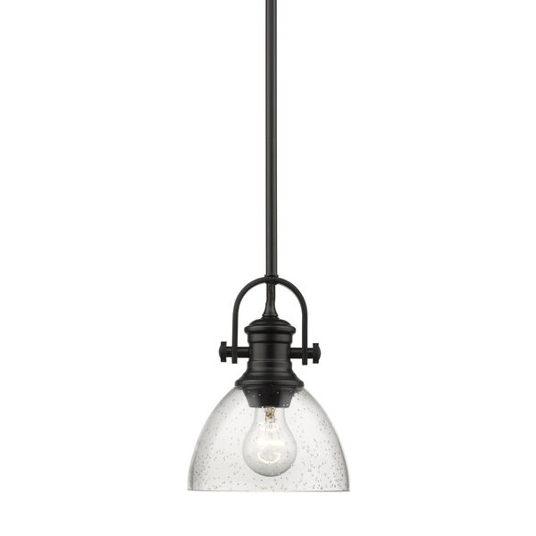 Hines Black 7-Inch One-Light Mini Pendant with Seeded Glass, image 1