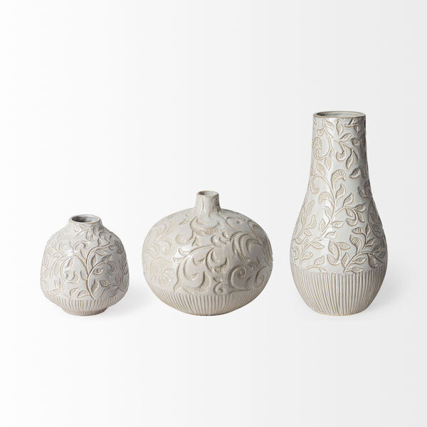 Jadiza II Glaze White Floral Ceramic Vase, image 2