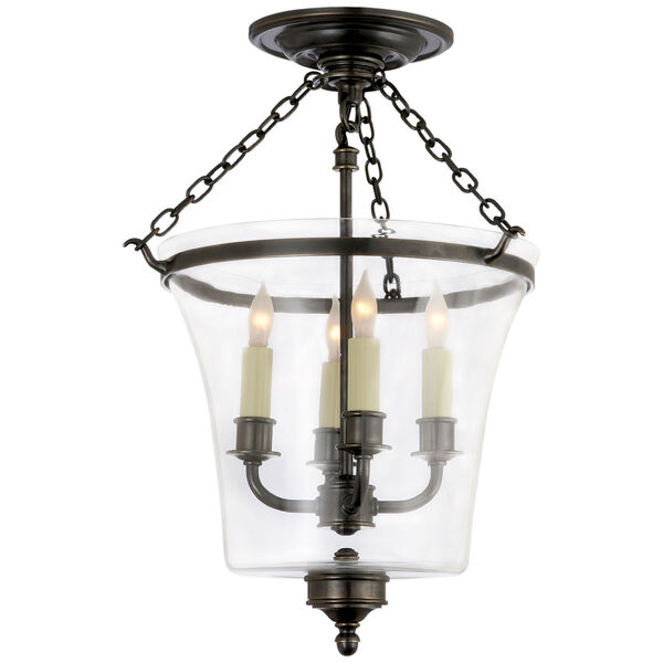 Sussex Semi-Flush Bell Jar Lantern in Bronze by Chapman and Myers, image 1