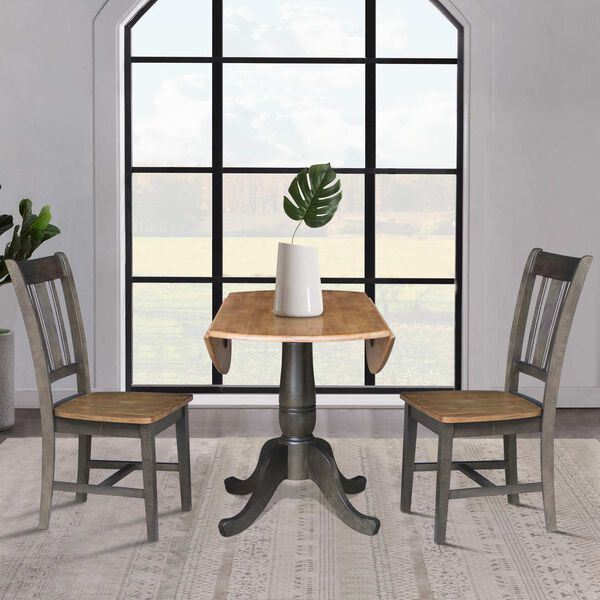 Hickory Washed Coal Round Dual Drop Leaf Dining Table with Two Splatback Chairs, 3 Piece Set, image 6