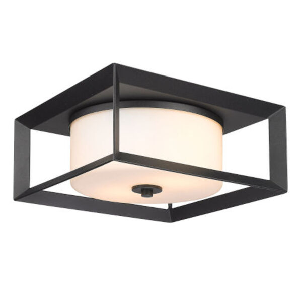 Darren Natural Black Two-Light Outdoor Flush Mount with Opal Glass, image 3