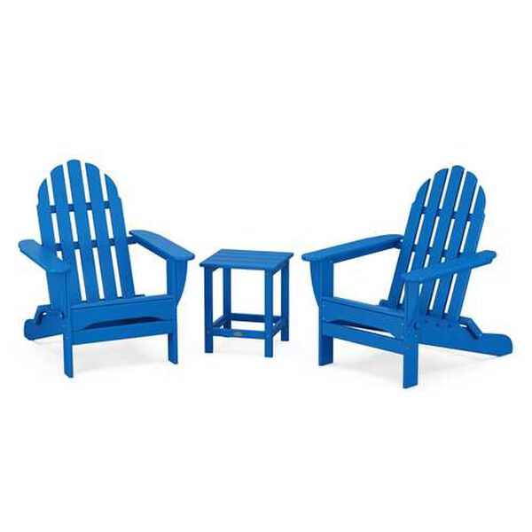 Classic Pacific Blue Folding Adirondack Set with Long Island 18-Inch Side Table, 3-Piece, image 1