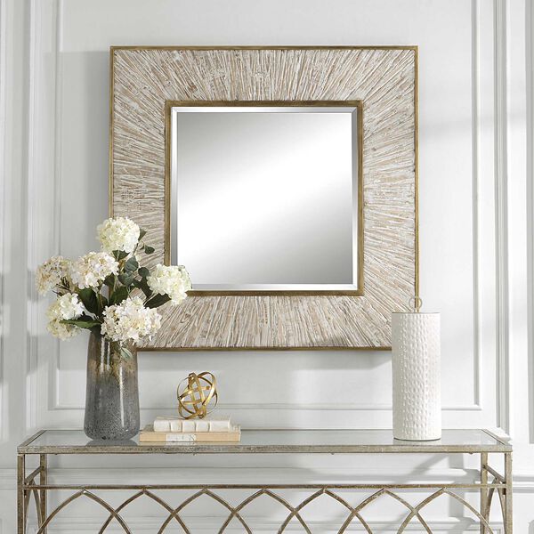Wharton Aged Gold and WHitewashed 42 x 42-Inch Square Wall Mirror, image 3