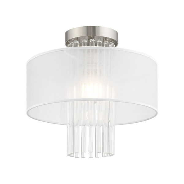 Alexis Brushed Nickel 13-Inch One-Light Ceiling Mount with Clear Crystal Rods, image 3