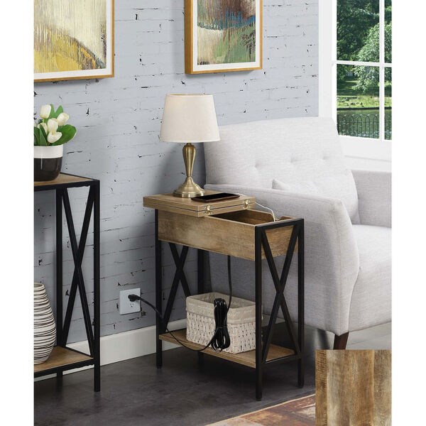 Tucson Weathered Barnwood and Black Flip Top End Table with Charging Station and Shelf, image 3