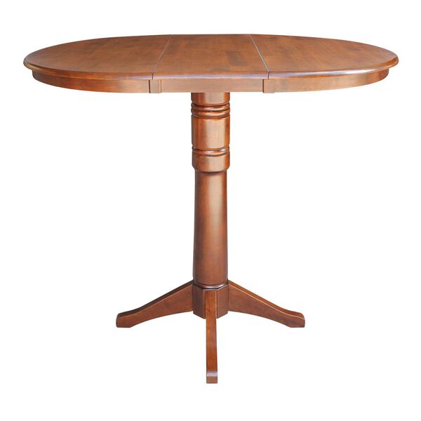 Espresso Round Pedestal Bar Height Table with 12-Inch Leaf, image 2