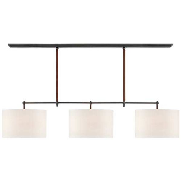 Bryant Bronze and Black Three-Light Large Wrapped Billiard with Linen Shades by Thomas O'Brien, image 1