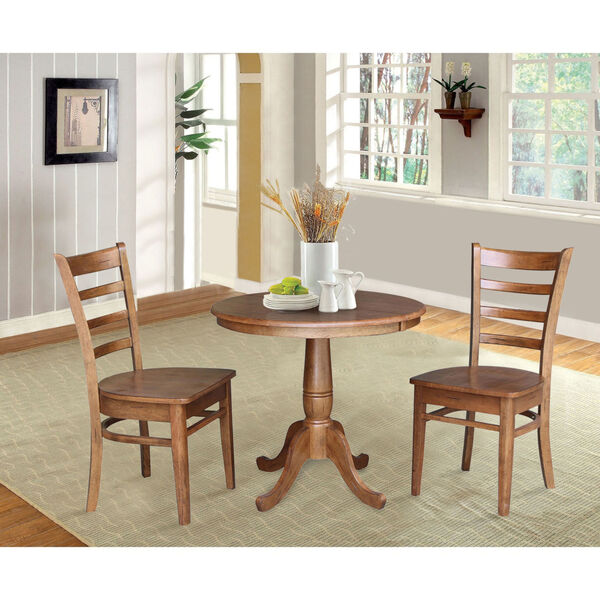 Emily Distressed Oak 29-Inch Round Extension Dining Table with Two Chair, image 3