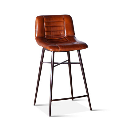 World Interiors Hudson Brown Low Back, Brown Leather Counter Stools With Backs