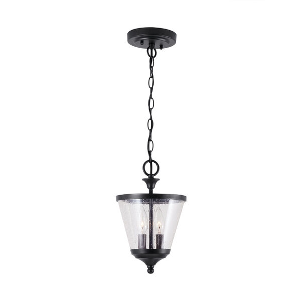 Stanton Matte Black Two-Light Foyer Pendant with Clear Seeded Glass, image 4