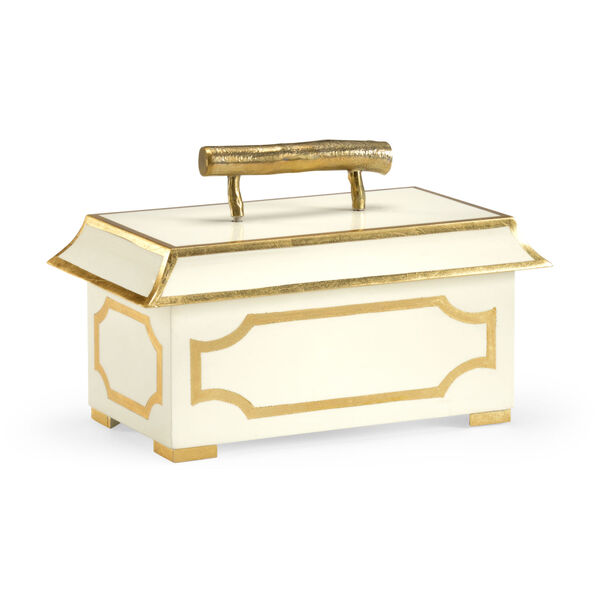 Cream and Gold Tole Pagoda Jewel Box, image 1