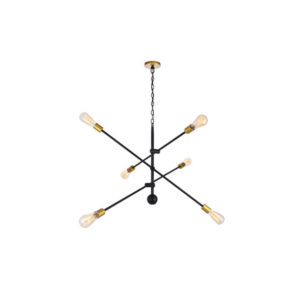 Axel Black and Brass 42-Inch Six-Light Pendant, image 1