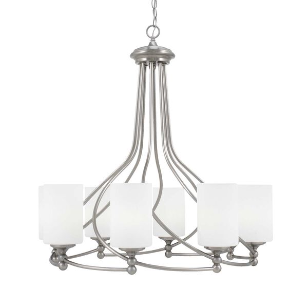 Capri Brushed Nickel Eight-Light Chandelier with White Cylinder Muslin Glass, image 1