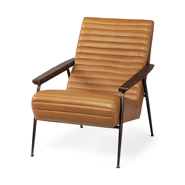 Grosjean Brown Leather Wrapped Arm Chair, image 1