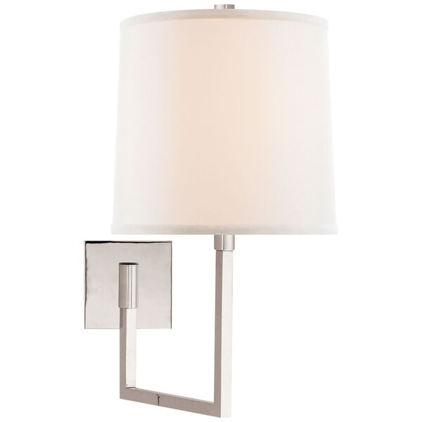 Aspect Large Articulating Sconce in Polished Nickel with Ivory Linen Shade by Barbara Barry, image 1