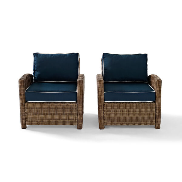 Bradenton 2 Piece Outdoor Wicker Seating Set with Navy Cushions - Two Arm Chairs, image 3
