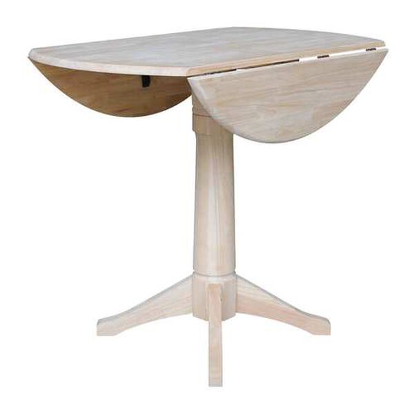 Gray and Beige 36-Inch High Round Dual Drop Leaf Pedestal Table, image 4