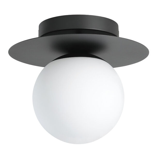 Arenales Structured Black One-Light Semi Flush Mount with White Opal Glass Shade, image 1