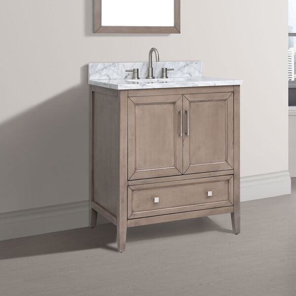 Everette Gray Oak 31-Inch Vanity Set with Carrara White Marble Top, image 3