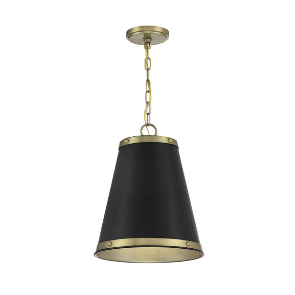 Chelsea Matte Black and Natural Brass One-Light Pendant, image 1