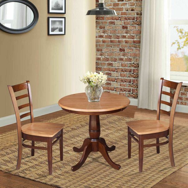 Cinnamon and Espresso Round Top Pedestal Dining Table with Emily Chairs, 3-Piece, image 2