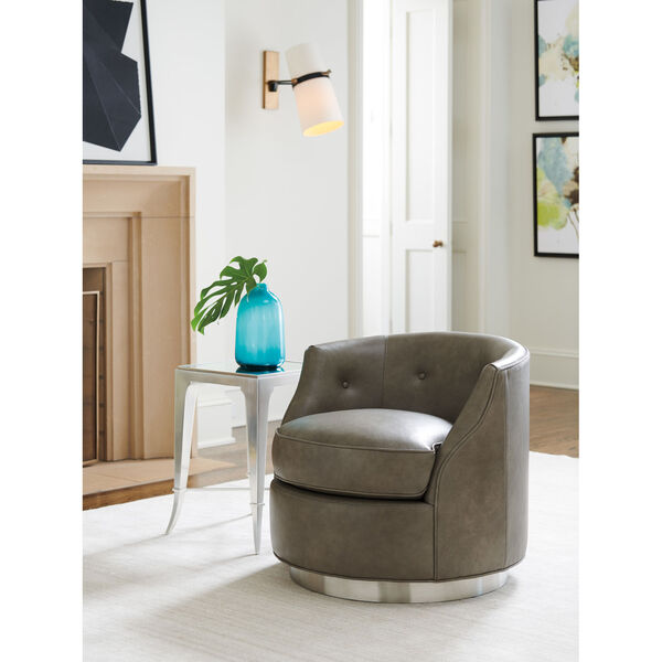 Avondale Gray Piper Leather Swivel Chair, image 3
