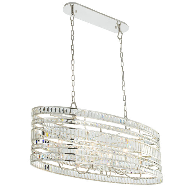 Strato Polished Silver Six-Light Island Chandelier with Firenze Crystal, image 1