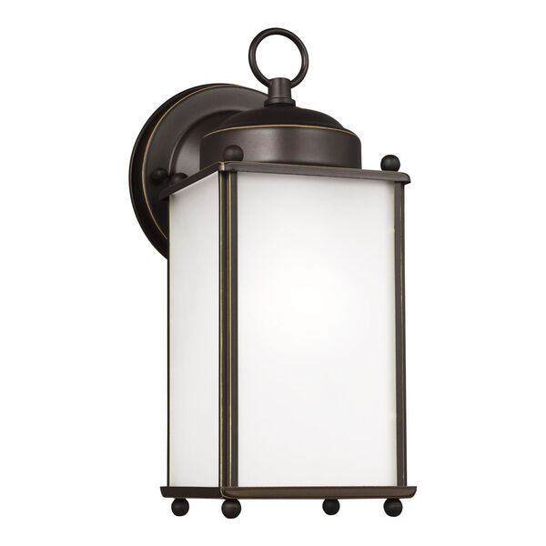 New Castle Antique Bronze One-Light Outdoor Wall Sconce with Satin Etched Shade, image 2